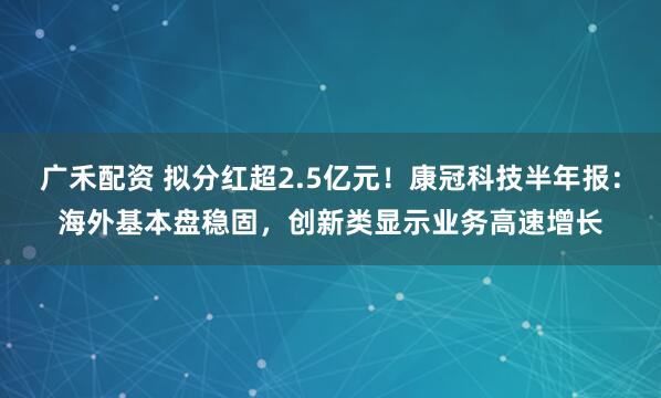 广禾配资 拟分红超2.5亿元！康冠科技半年报：海外基本盘稳固，创新类显示业务高速增长